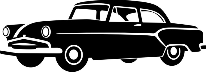 old retro car, silhouette, black icon, isolated vector. AI generated illustration.