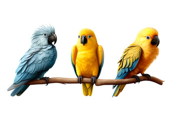 Group of 3d Macaw bird animal cartoon, isolated on transparent or white background - obrazy, fototapety, plakaty
