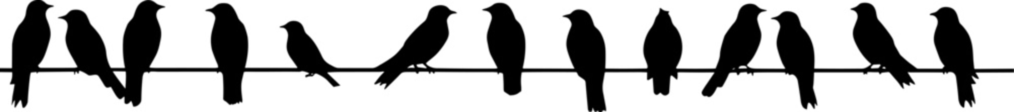 A Silhouette Of Birds Purple Martins On A Telephone Wire. AI Generated Illustration