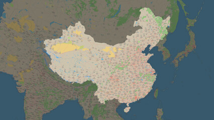 China highlighted. Topographic Map