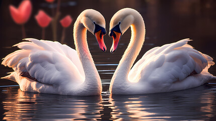 A pair of swans, Valentine's Day swans, Valentine's Day background