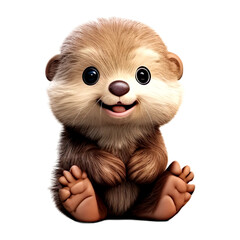 3d baby otter cartoon sitting isolated on transparent or white background