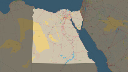 Egypt highlighted. Topographic Map