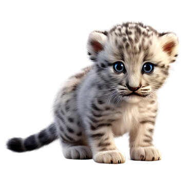 3d baby leopart cartoon standing isolated on transparent or white background