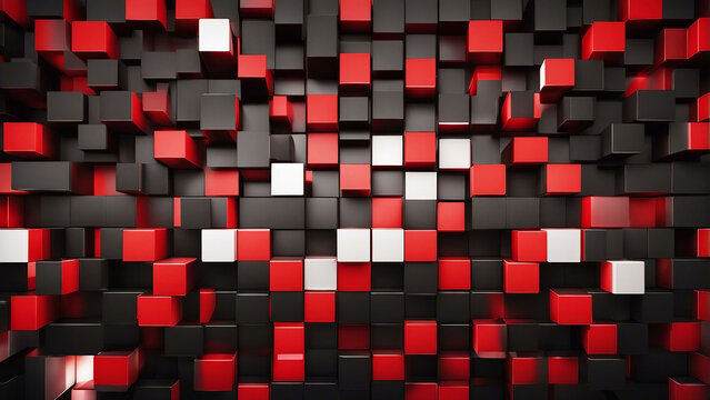 Abstract geometric black red 3d texture wall with squares and square cubes background generated by AI