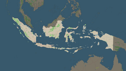 Indonesia highlighted. Topographic Map