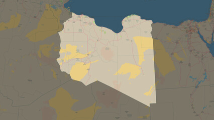 Libya highlighted. Topographic Map