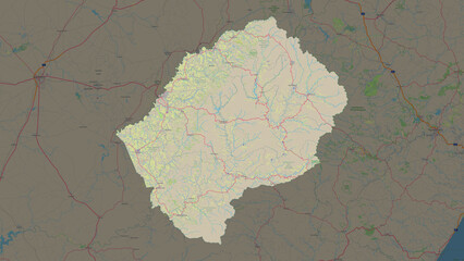 Lesotho highlighted. Topographic Map