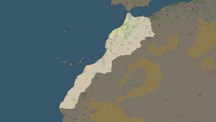 Morocco highlighted. Topographic Map