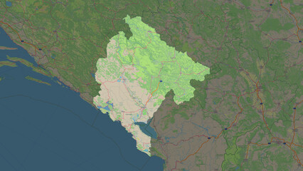 Montenegro highlighted. Topographic Map