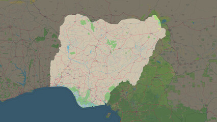 Nigeria highlighted. Topographic Map