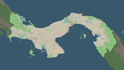 Panama highlighted. Topographic Map