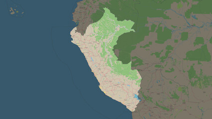 Peru highlighted. Topographic Map