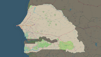 Senegal highlighted. Topographic Map