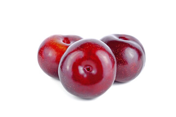 Fresh red cherry plum fruit isolated on white background