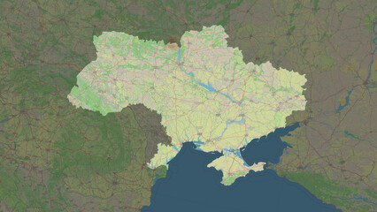 Fototapeta na wymiar Ukraine before 2014 highlighted. Topographic Map