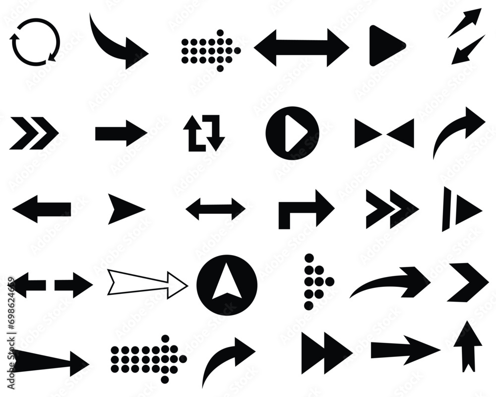 Poster arrows big black set icons. arrow icon. arrow vector collection. arrow. cursor. modern simple arrows