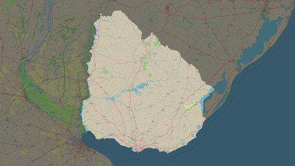 Uruguay highlighted. Topographic Map