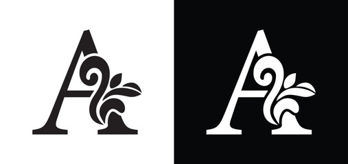 letter A. flower letters. Vintage ornament initial Alphabet. Logo vector	
