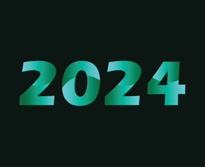 Happy New Year 2024 Abstract Green Graphic Design Vector Logo Symbol Illustration With Black Background