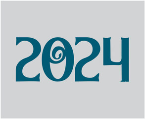 Happy New Year 2024 Abstract Blue Graphic Design Vector Logo Symbol Illustration With Gray Background
