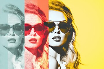 Pop Art Style Woman in Sunglasses with Color Overlays