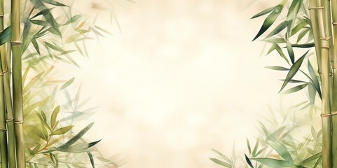 watercolor bamboo mat background with palm branches in the corner 