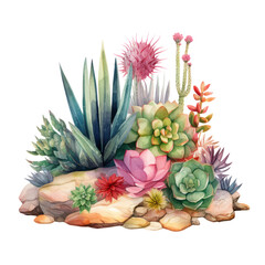 Lovely Xerophyte Cactus Botanical Watercolor Painting Illustration