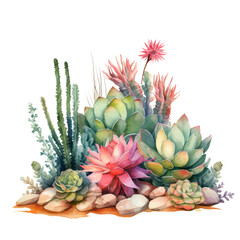 Fototapeta premium Cute Xerophyte Cactus Botanical Watercolor Painting Illustration