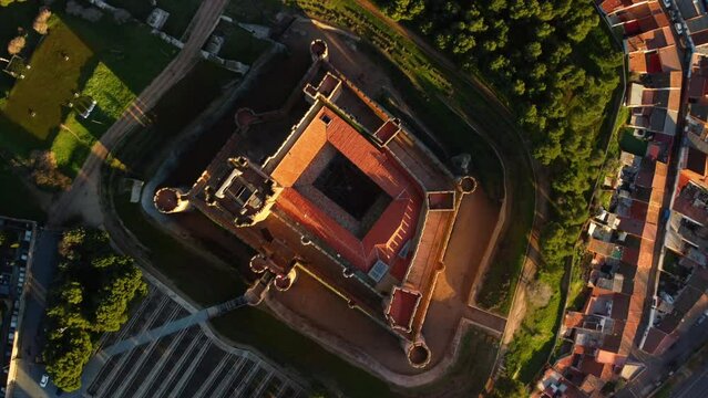 Aerial view of the famous castle of la Mota in Medina del Campo, Valladolid, Spain. High quality 4k footage