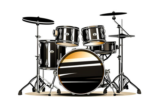 Realistic drum set isolated on white background.