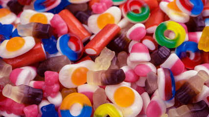 Tasty mix of jelly colorful candies.