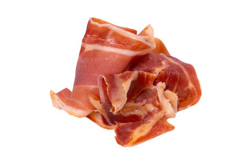 Thinly sliced jamon isolated on white background.