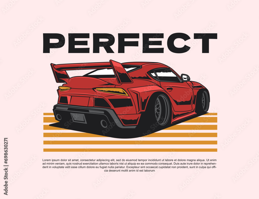 Sticker 90s super car design illustration vector graphic