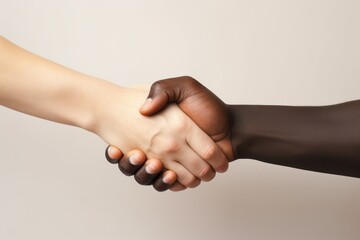 Handshake between a black person and white person, Racial unity to Fight against racism and racial discrimination, Promotion of Equality diversity inclusion affirmative action - obrazy, fototapety, plakaty