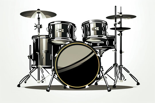 Realistic drum set isolated on white background.