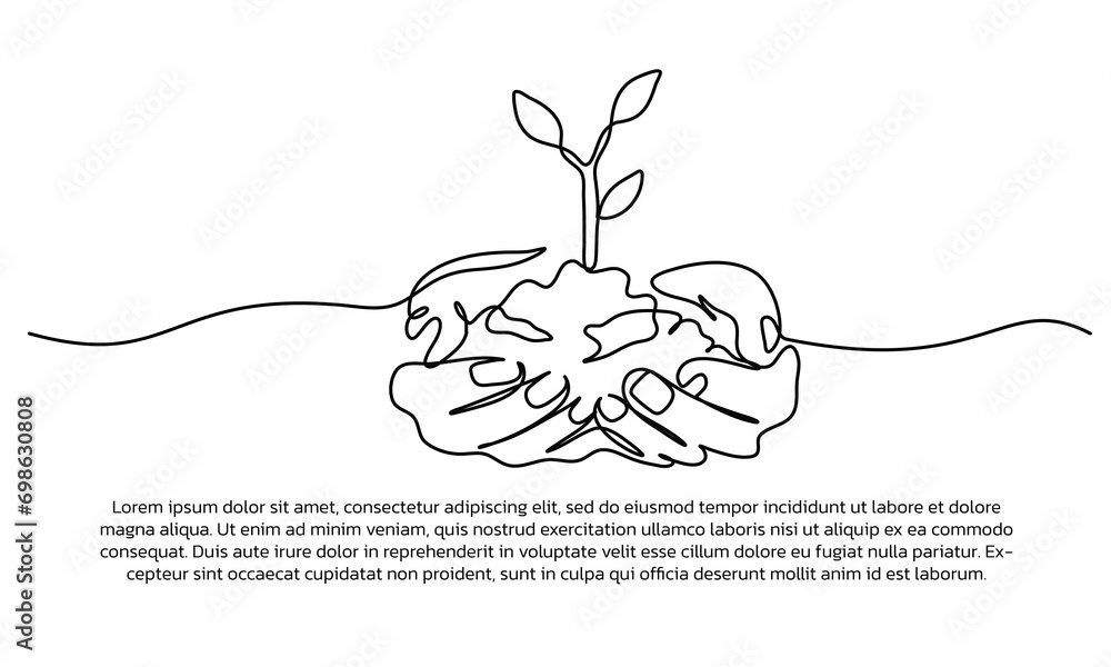 Poster continuous line design of concern for the earth . single line decorative elements drawn on a white b