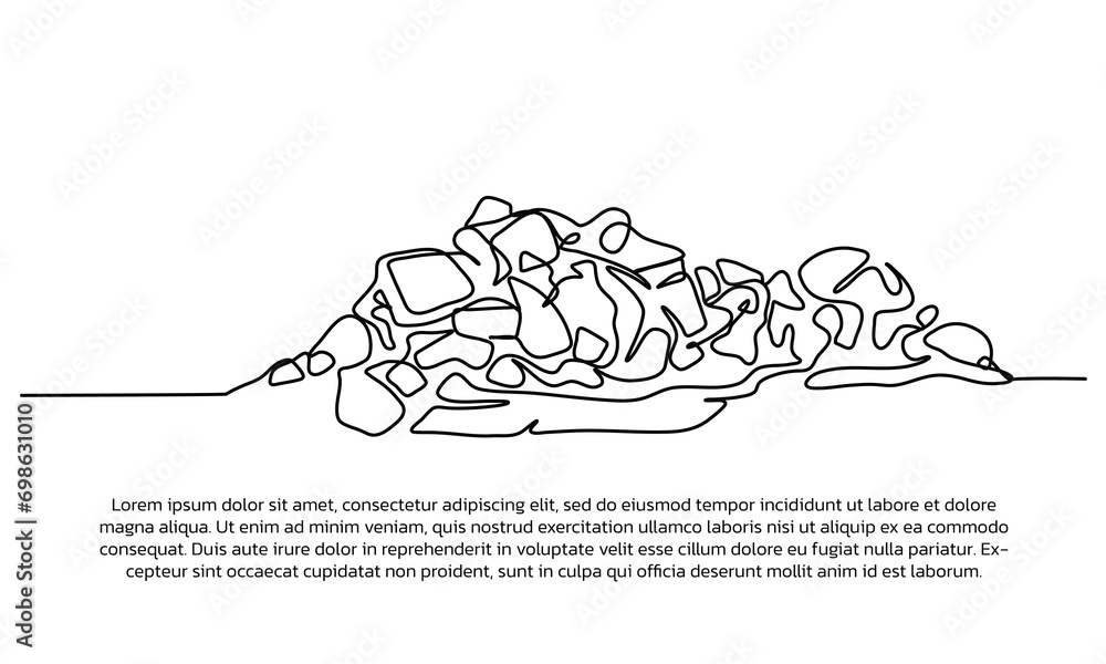 Poster continuous line design of piles of garbage piles are nests for disease. single line decorative eleme