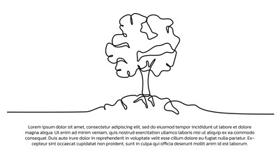 Continuous line design of trees are earth ferns. Single line decorative elements drawn on a white background.