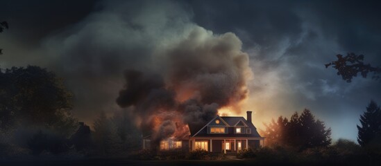 Smoke engulfing the house. - obrazy, fototapety, plakaty