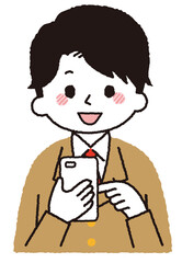 スマホを操作する学生のイラスト。