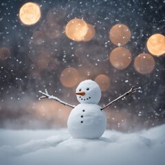 Charming snowman on a wintery night - generative AI