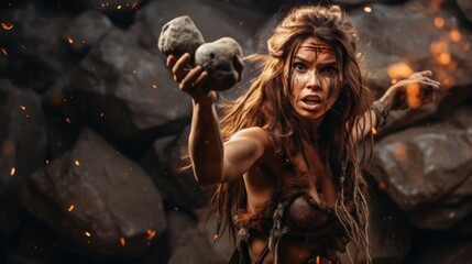 Flame of Evolution: Unveiling the Neanderthal's Discovery of Fire - A Surprising and Transformative Moment for Homo Sapiens, Marking an Astonishing Breakthrough in Ancient Culture.

 - obrazy, fototapety, plakaty