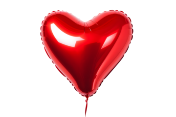 Shiny red heart shaped metallic foil balloon isolated on white or transparent background