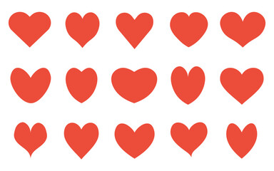 Cute red hearts set isolated on white background suitable for valentines day.