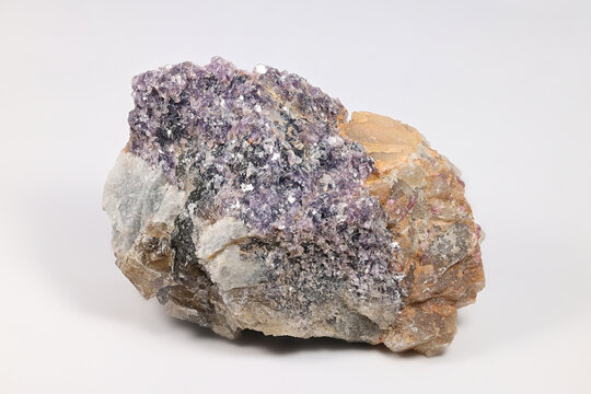 Lithium mica lepidolite and spodumene in albite matrix, sample from Haapaluoma lithium quarry in Finland