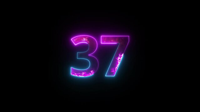 Neon number 37 with alpha channel, number thirty seven
