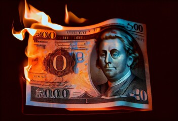 Burning money, collection of twenty and fifty euro paper banknotes with flames isolated, finance concept for inflation, currency and investment risk, selected focus. Generative AI