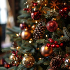 Obraz na płótnie Canvas a christmas tree with ornaments and lights