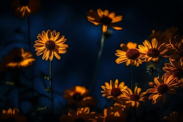 yellow flowers with blue background
